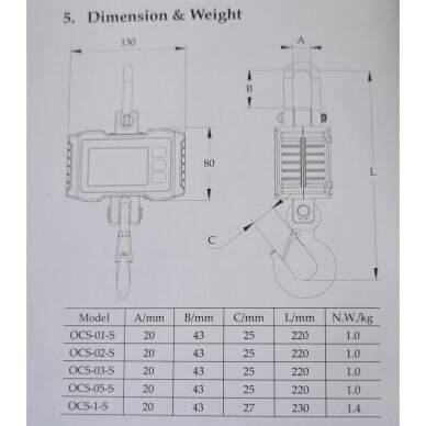 OCS-1-S pakabinamos kraninės svarstyklės iki 1t 2